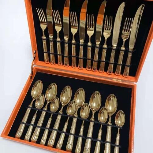 24 pieces 6 peoples western cutlery set 304 stainless steel dinnerware set gift
