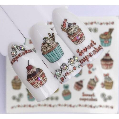 1pc Watermark Nail Art Sticker Nail Decal Dessert Cake Ice Cream Fruit Tea Different Patterns Bohemian Style 6.4cm*5.2cm