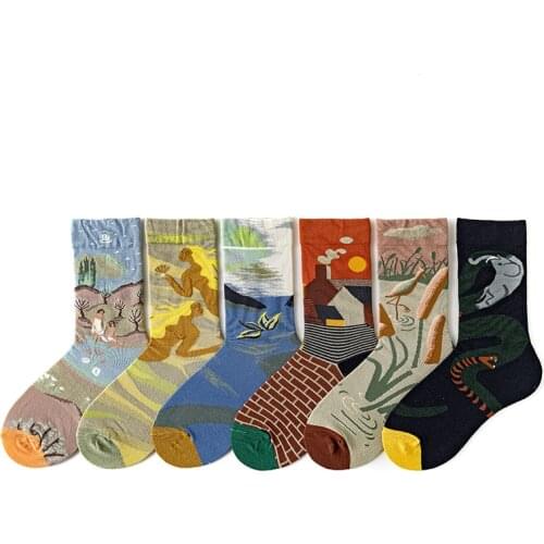 French Design Women Long Sock Cartoon Print Creative Personalized Novelty Men Women Socks Winter Warm Comfortable Cotton Socks