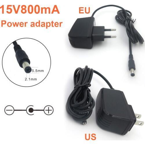 NEW 1PCS Output DC 15V800mA Charger EU/US Plug Switch Power Supply Adapter Converter with 1.5m Cable 5.5*2.1mm Free Shipping