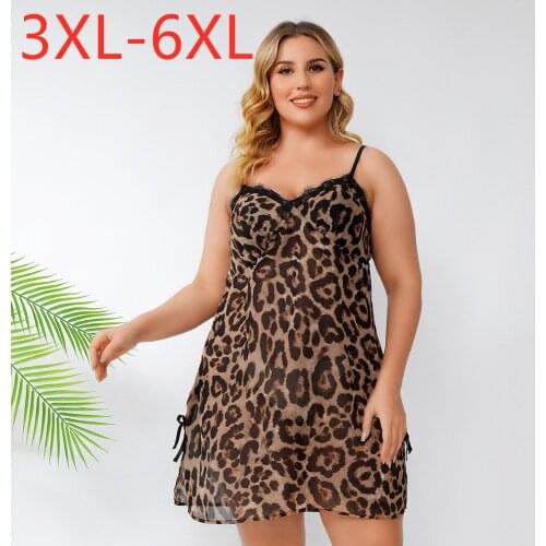 New 2021 Ladies Summer Plus Size Pajamas For Women Large Sleeveless Large Loose Lace Leopard Camisole Dress 3XL 4XL 5XL 6XL