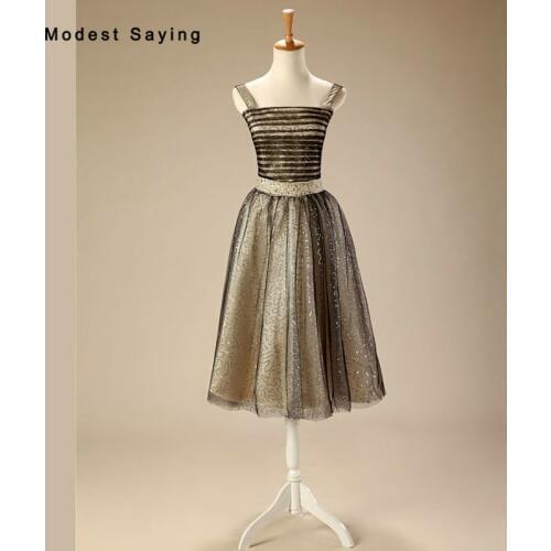 New Arrival 2017 Elegant Pleated Beaded Cocktail Dresses with Straps for Girls Formal Tea Length Party Prom Gowns with Straps