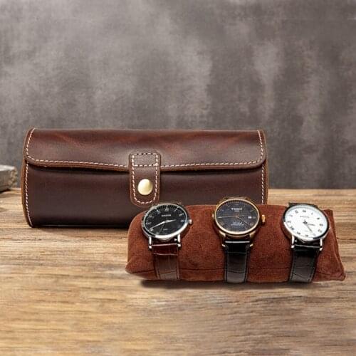 Q39C Family Watch Leather Roll Organizer Bag Glass Jewelry Bracelet Case Storage Home Officce Organizer Pouch Supplies
