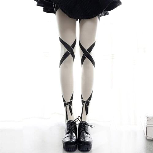 Japanese-style Mori Girl Line Harajuku Stripes Bow Lolita Socks Silk Stockings Lolita Lo Mother Patyhose Base Autumn