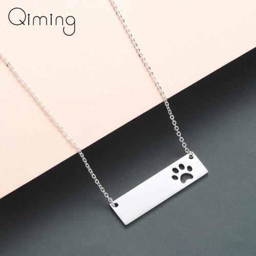 Cat Dog Paw Necklace Pendant Geometric Bar Stainless Steel Jewelry Pet Lover Gift Women Necklace Cute Baby Gift