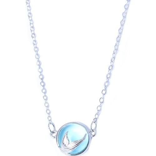 925 Sterling Silver Blue Crystal Mermaid Pendent Necklace For Women Girls Party Jewelry Choker Collar dz694