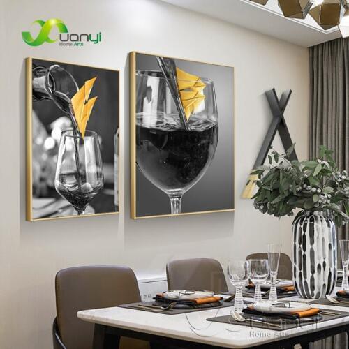 Nordic Style Canvas Painting Wall Art Pictures Black And White Boat Wineglass Picture For Kitchen Home Decor Print Poster