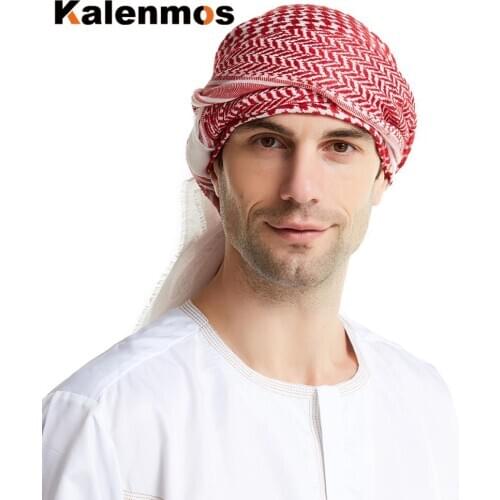 KALENMOS Muslim Hijab Men Multifunction Tactical Head Scarf Wrap Bandana Palestine Military Plaid Shawl Tassel Keffiyeh Shemagh