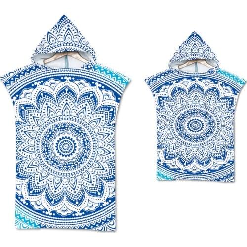 Retro printed Beach Hooded Towel For Adult Kid Absorbent Microfiber Poncho Bath Towels Outdoor Surf Swimming Beachwear