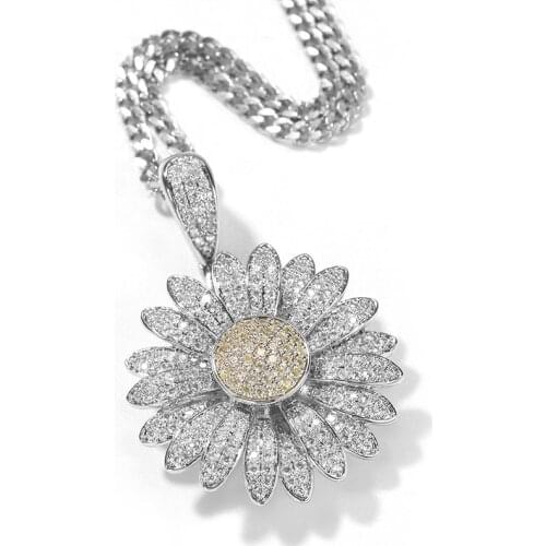 Spinner Flower Pendant With Chain New Arrival AAA Zircon Necklace For Men Women Hip Hop Jewelry