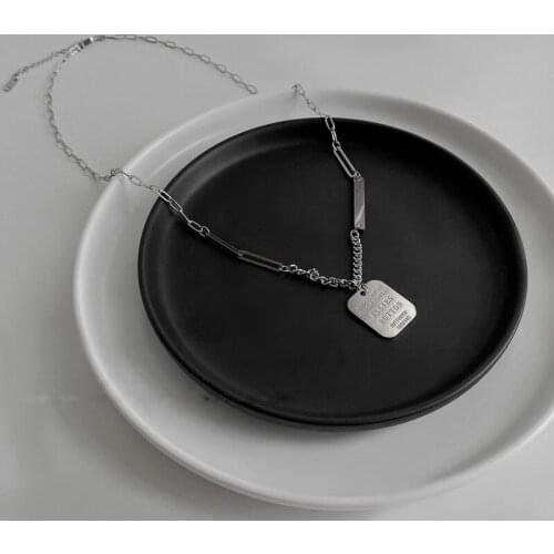 Origin Summer Asymmetry Stainless Steel Square Geometrical Letter Pendant Necklace for Women Girls Party Necklace Jewelry