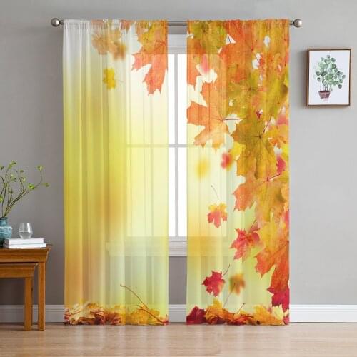Youth Bedroom Sheer Curtains Maple Leaf Falling Yellow Kitchen Study Hanging Curtains Living Room Holiday Decor Tulle Curtains