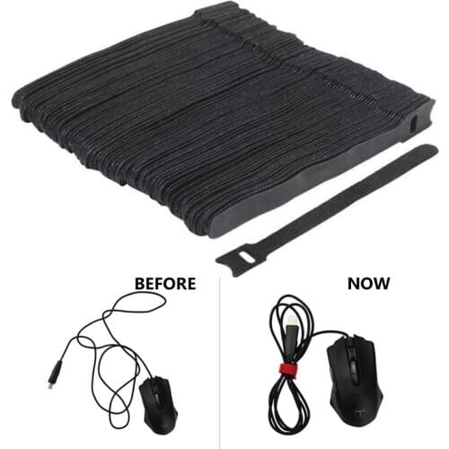 12*150 mm 50 pcs Factory direct T-type Velcro cable tie wire storage cable computer data cable power cable tie wire Random Color