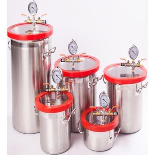 Various 0.8/ 1/ 1.5/ 2/ 3/ 5/ 6/ 7/ 7.6 Gallon Stainless Steel 304 Vacuum Chamber 18cm to 40cm Diameter, Acrylic Lid 1/2"