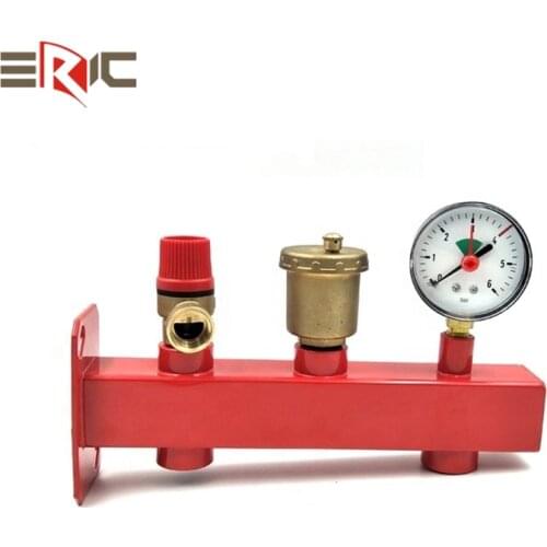 Pressure relief valve three-piece set with pressure gauge Brass nickel plated boiler safety assembly valve inner wire