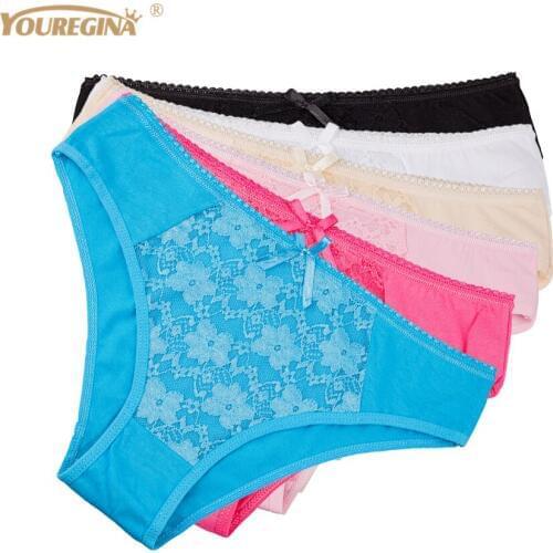 Sexy Women Transparent Panties Underwear Cotton Briefs Ladies Underpants Lace Floral Low Rise Panties 6 pcs/lot
