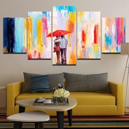 Modern Abstract Printing Canvas Painting Couple Umbrella Color Prints Home Decor Wall Art Poster 5-Piece Set Mural Without Frame