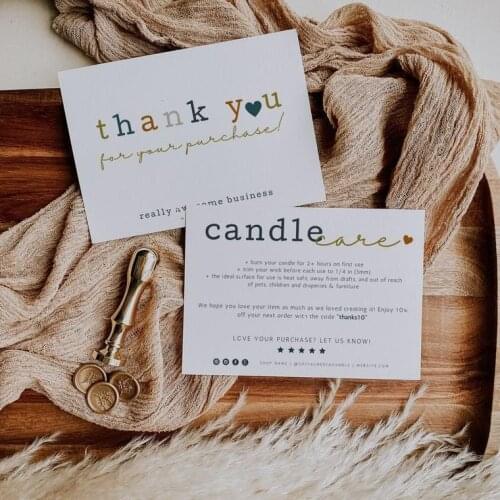 Thank You Card Printable Thanks For Your Purchase Card Candle Care Card Template Package Insert Card