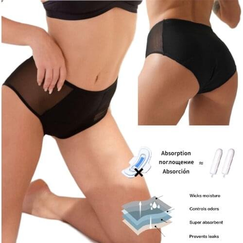 Menstrual Panties 4 Layers Women Breathable Leakproof Sexy Mesh Underwear Physiological Period Briefs Absorption High Waist 9140