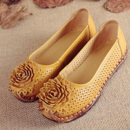 Fashion Genuine Leather Women Shoes Summer Comfy Breathable Hollow Woman Flats 2021 Style Handmade Soft Sole Female Casual Shoes