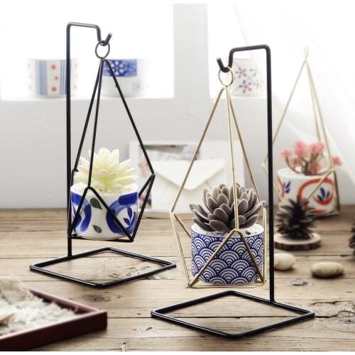 Creative style succulent flower pot ceramic desktop potted iron hanging basket simulation plant flower holder