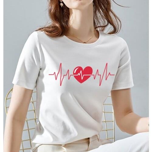 Women T-shirt Round Collar Summer Casual Short Sleeve Female Top Love Pattern Series Dropshipping Ladies Tops Tee Women Clothes
