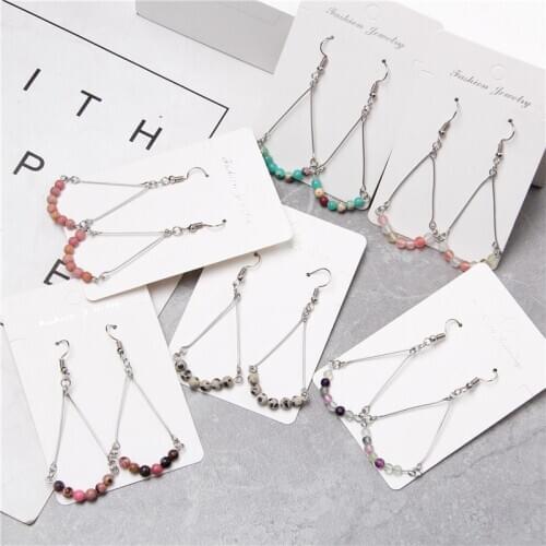 Rhodochrosite Chips Beads Earrings Women Chakra Natural Gravel Stone Bead Pendant Drop Earrings Women Vintage Jewelry Earrings