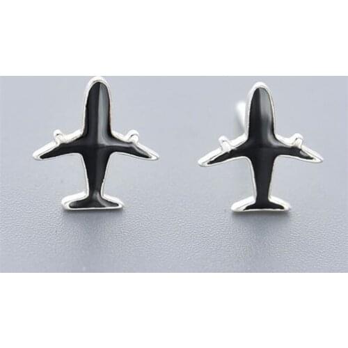 Season Gate 925 Sterling Silver Personality Black Plane Fashion Earrings for Women Girls Jewelry Gift SE019