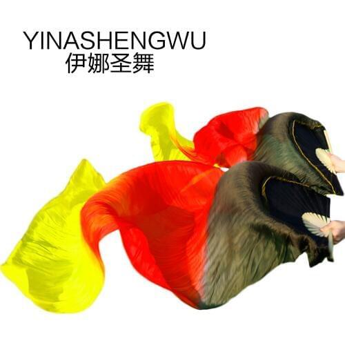 Women Silk Belly Dance Fans Gradient Colour Dance Accessories Belly Dancing Silk Fans black+red+yellow