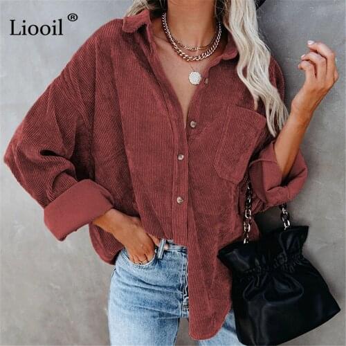 Corduroy Baggy Cardigan Shirt Coats And Jackets Button Up Pockets Autumn 2021 Streetwear Sexy Thin Coat Women Loose Outerwear
