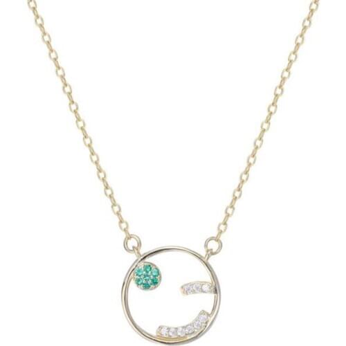 Hot Sale Cubic Zircon Emoij Pendant Necklaces For Women Statement Korean Real 925 Sterling Silver Gold Color Necklace Party Gift