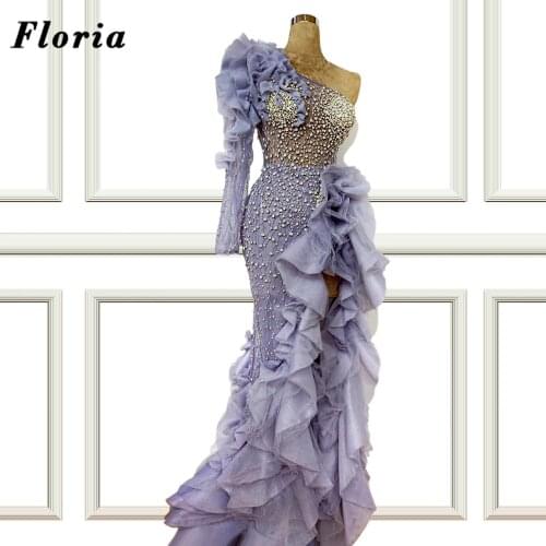 Custom Made See Through Top Evening Dresses 2021 Vestido Aibye Women Couture Dubai Beaded Prom Dress Saudi Arabic Party Night