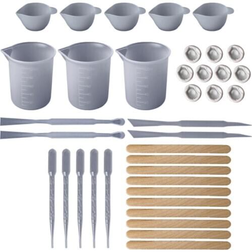 1 Set DIY Epoxy Resin Tools Measure Cups Silicone Cup Mix Stick Wooden Sticks Dropper Adjustment Adjuster Jewelry Making