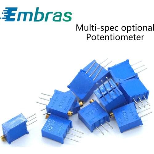 10Pcs 3296W Trimpot Trimmer Potentiometer 10R 20R 50R 100R 200R 500R 1K 2K 3K 5K 10K 20K 50K 100K 200K 500K 1M 2M 3296W-1-104LF