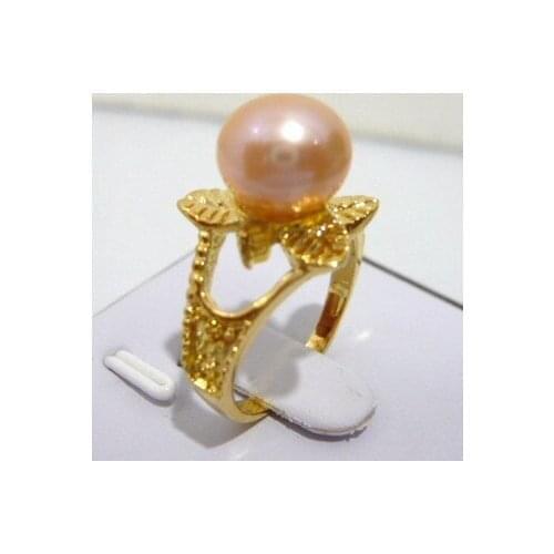 2 colors wholesale gift 18kgp crystal plated flower 10mm pink/black shell pearl bead ring (7,8,9#) R014 35
