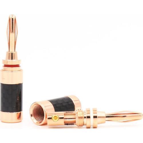 4PCS Rose gold plated Carbon fiber banana plug Speaker Cable Banana Terminal plug