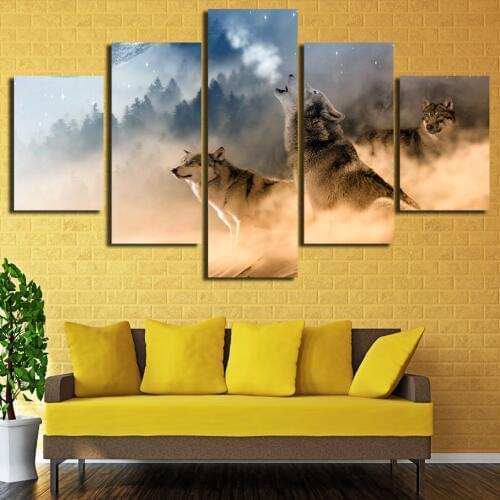 5 Panel animal pictures wall decor canvas prints pictures for living room modular photo with framed wolf poster artwork canvas