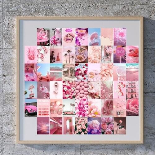 50pcs Pink Wall Collage Kit Exqusite Aesthetic Pictures Art Print Wall Sticker Photo Postcard Bedroom Room Dorm Wall Decoration