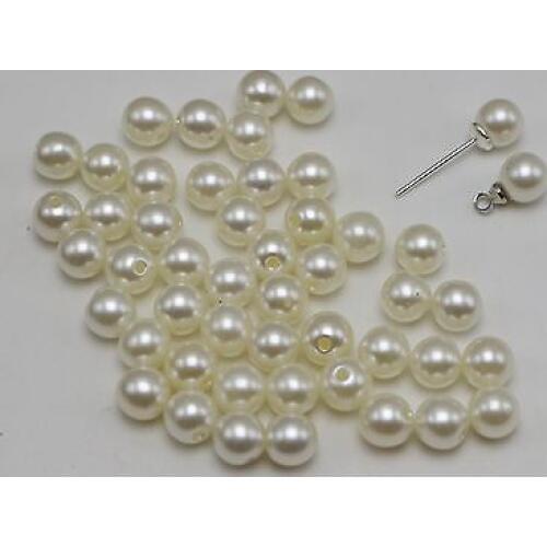 500 Ivory Plastic Round 6mm Half Drilled Faux Pearl DIY Earring Ring Match