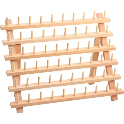 60-Spool Thread Rack Sewing Embroidery Organizer Natural Wood for Sewing, Quilting, Embroidery, Hair-braiding, Hanging Jewelry