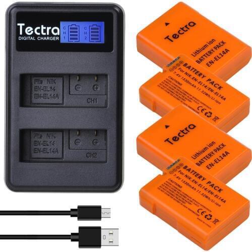 1530mAh 4pcs ENENL14 ENEL14A Battery for Nikon D7800,D7000,D5500,D5300,D3300,D3100+Dual Battery Charger/ EN-EL14 Orange color