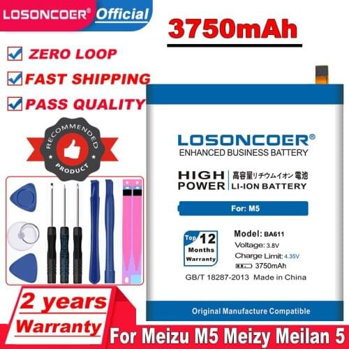 LOSONCOER BA611 3750mAh Mobile Phone Battery For Meizu M5 Meizy Meilan 5 Battery Batteries with Tracking Number +Free tools
