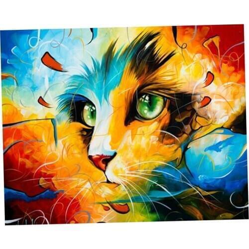 Acrylic Paint by Number Kit On Canvas for Adults Beginner 20x16 inch Colorful Cat