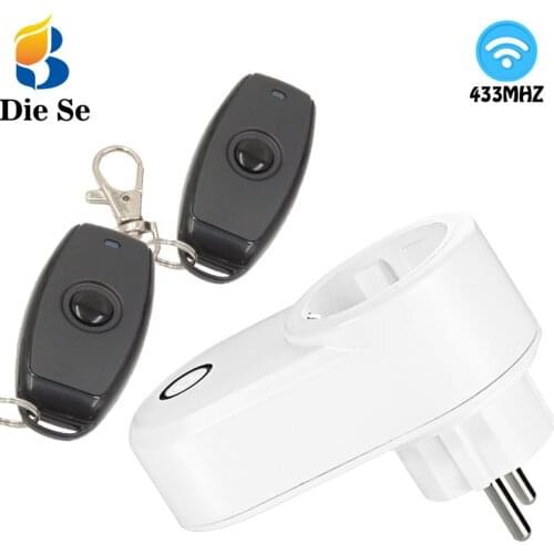 Wireless Remote Control Electrical Outlet 220V 15A Smart Socket EU Controller and RF 433mhz Keyfob for Light/Led/Fan/Residential