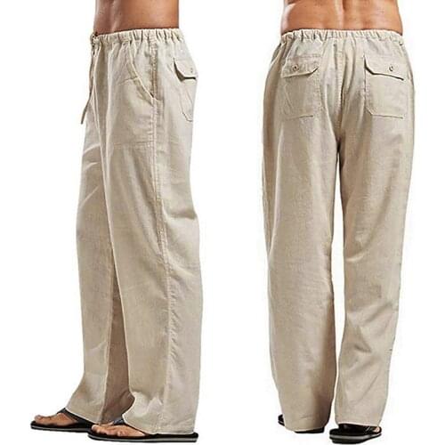 Summer Linen Wide Pants for Men Loose Oversized Cargo Trousers Linens Streetwear Spring Mens Clothing 2021 Big Size 5XL