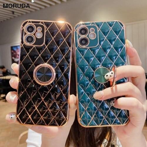 For iPhone 12 Ring Case Luxury Gold Plating Geometric Silicone For iPhone 11 11Pro 12 Pro Xs Max X Xs Xr 7 8 Plus Magnetic Cover