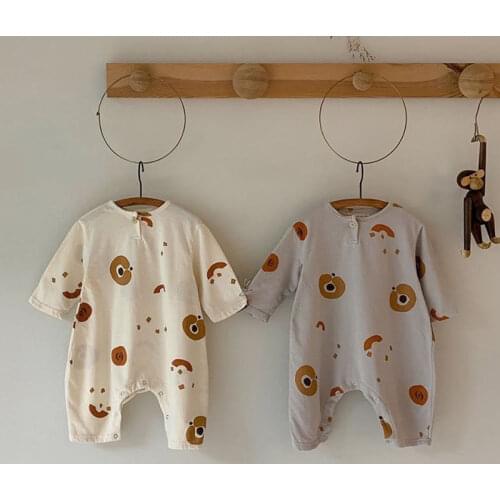 8747 Bodysuit 2021 Spring And Autumn Korean Baby Romper Oufits Suit Circle Printed Round Neck Long Sleeve Overalls For Infants