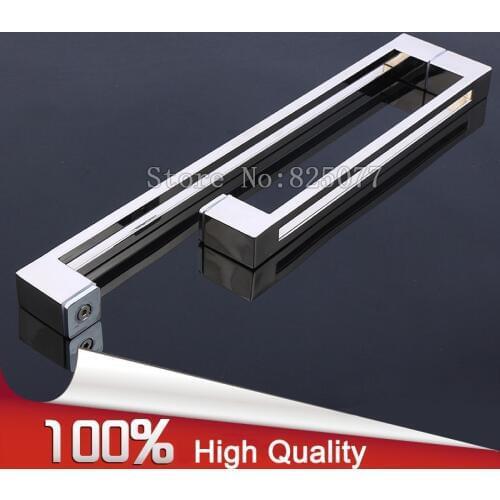 Shower Door Square tube double line L type handle 304 stainless steel polish chrome glass door handle C-C:425*225mm JF1220