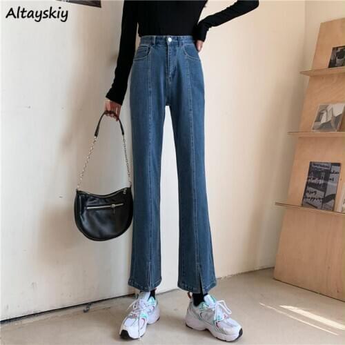 Jeans Women Solid High Street Full Length Causal Straight Trouser Spring Students Fashion Mujer De Moda Ulzzang Vintage Cozy Ins