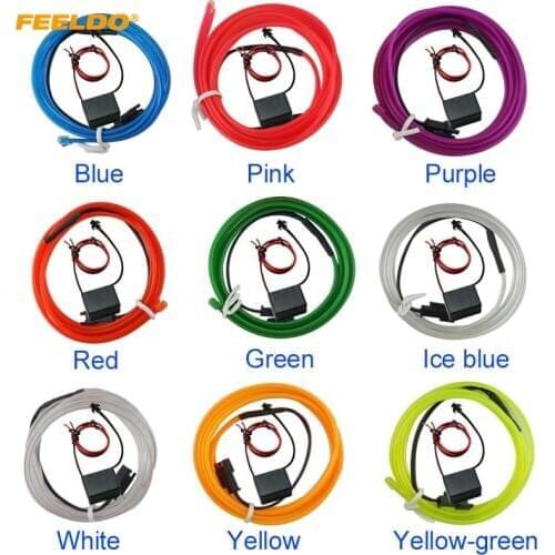 FEELDO 30Pcs 3M Flexible Moulding EL Neon Glow Lighting Rope Strip For Car Decoration #AM3269
